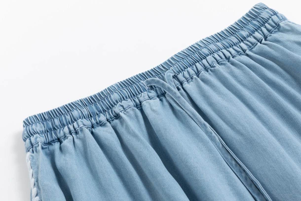Light Blue Denim Skirt With White Top Stitching - Image 4