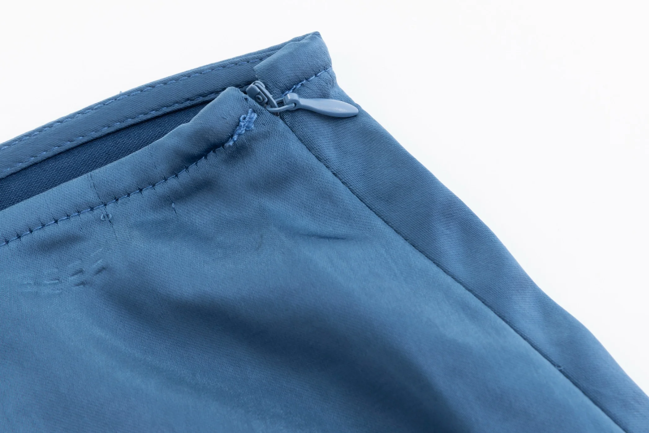 Solid Blue With Vertical Lace Trimming Satin Skirt - Image 5