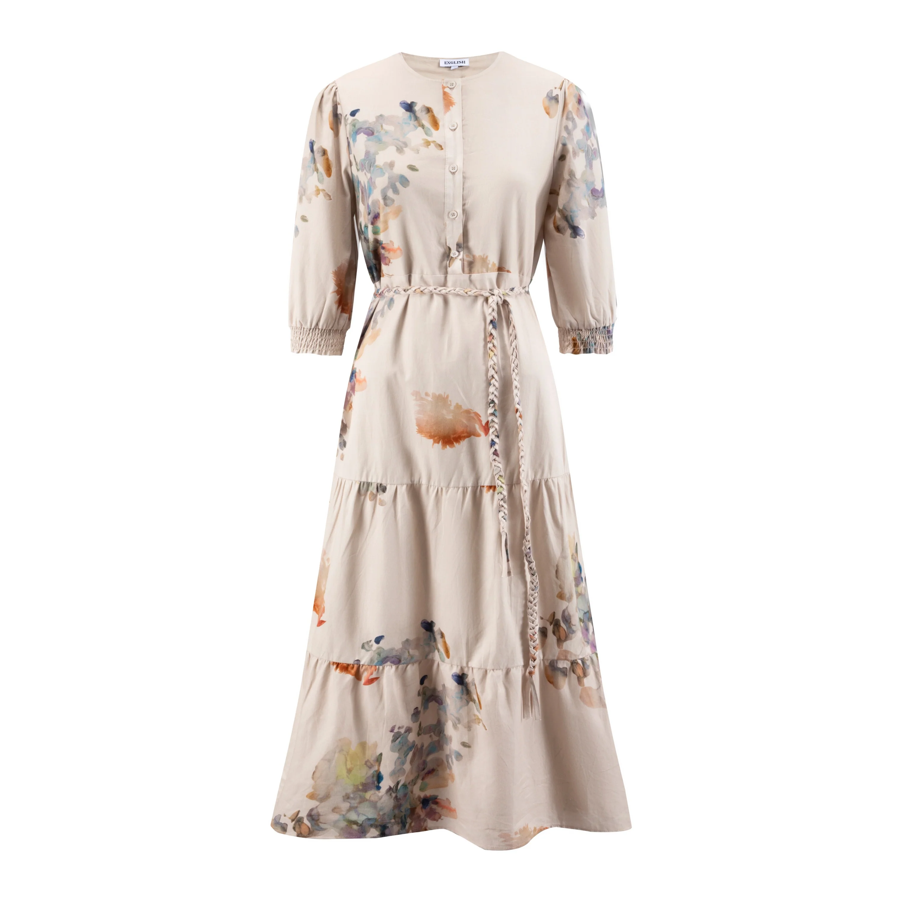 Beige Multicolor Printed Layer Dress - Image 2