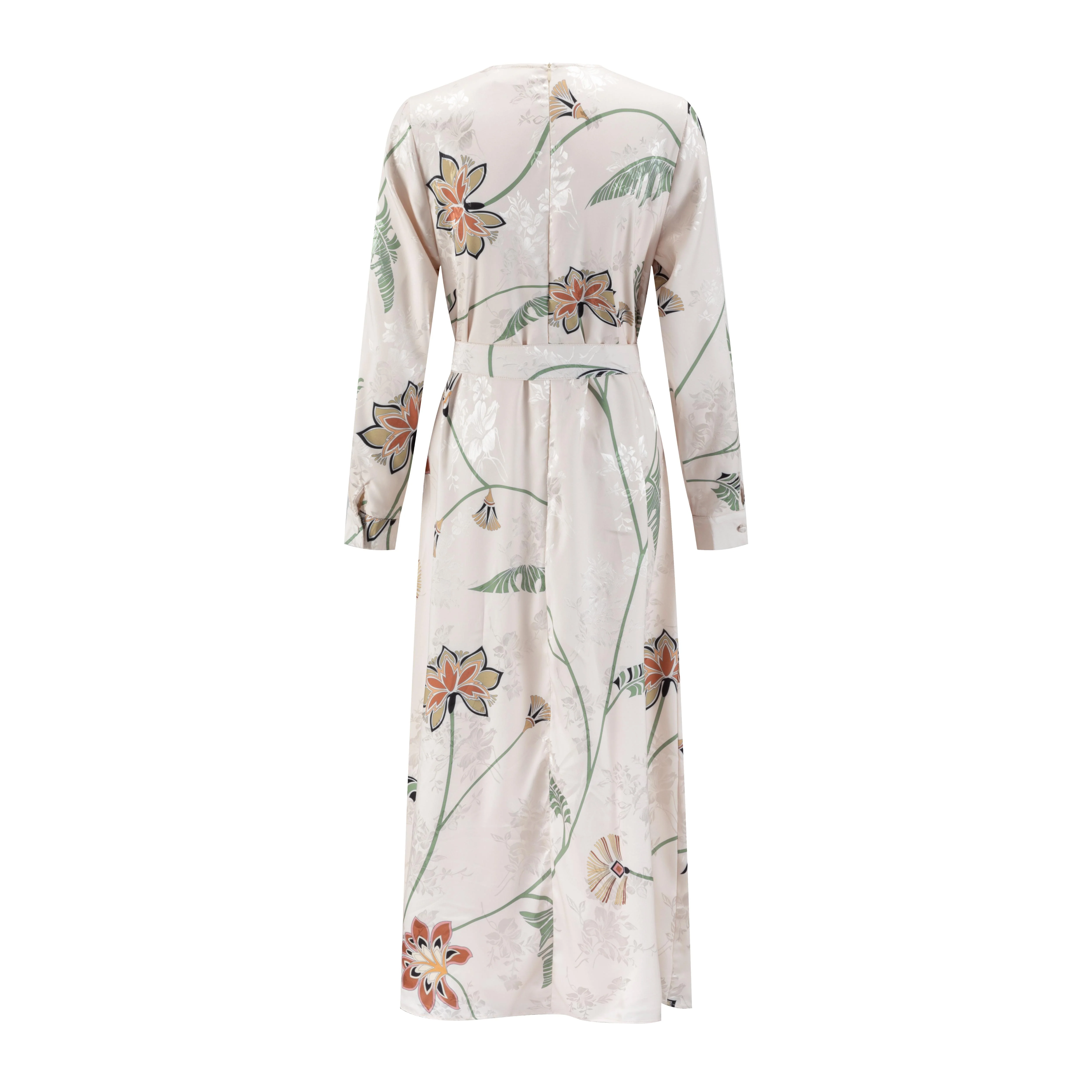 Beige Base Plant Printed Jacquard Dress - Image 3