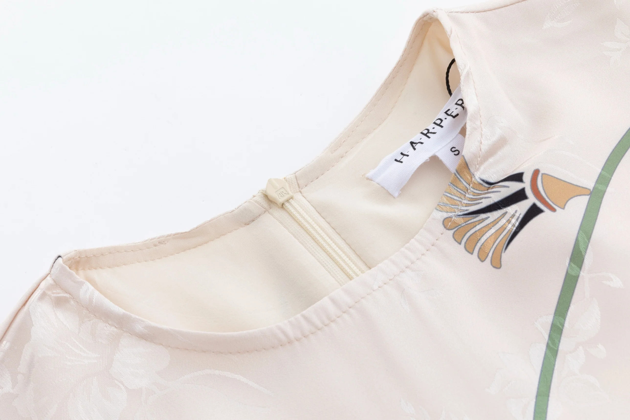 Beige Base Plant Printed Jacquard Dress - Image 4
