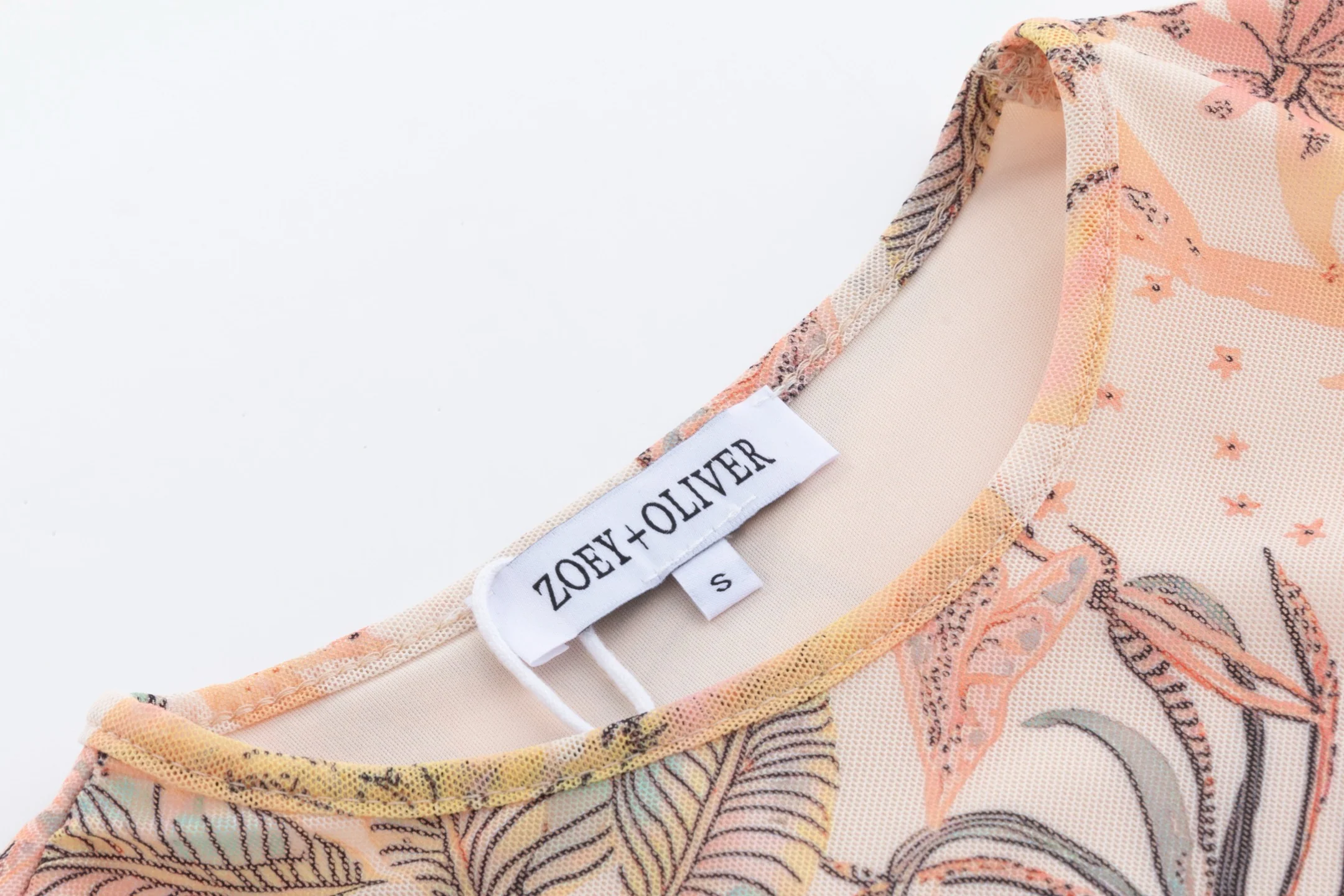 Beige Base Multicolor Printed Mesh Top - Image 4