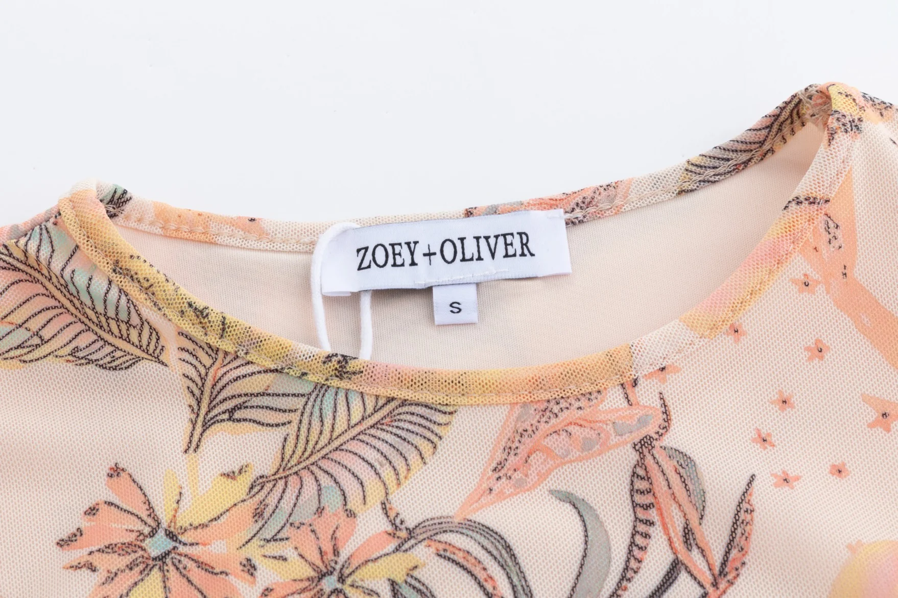 Beige Base Multicolor Printed Mesh Top - Image 7