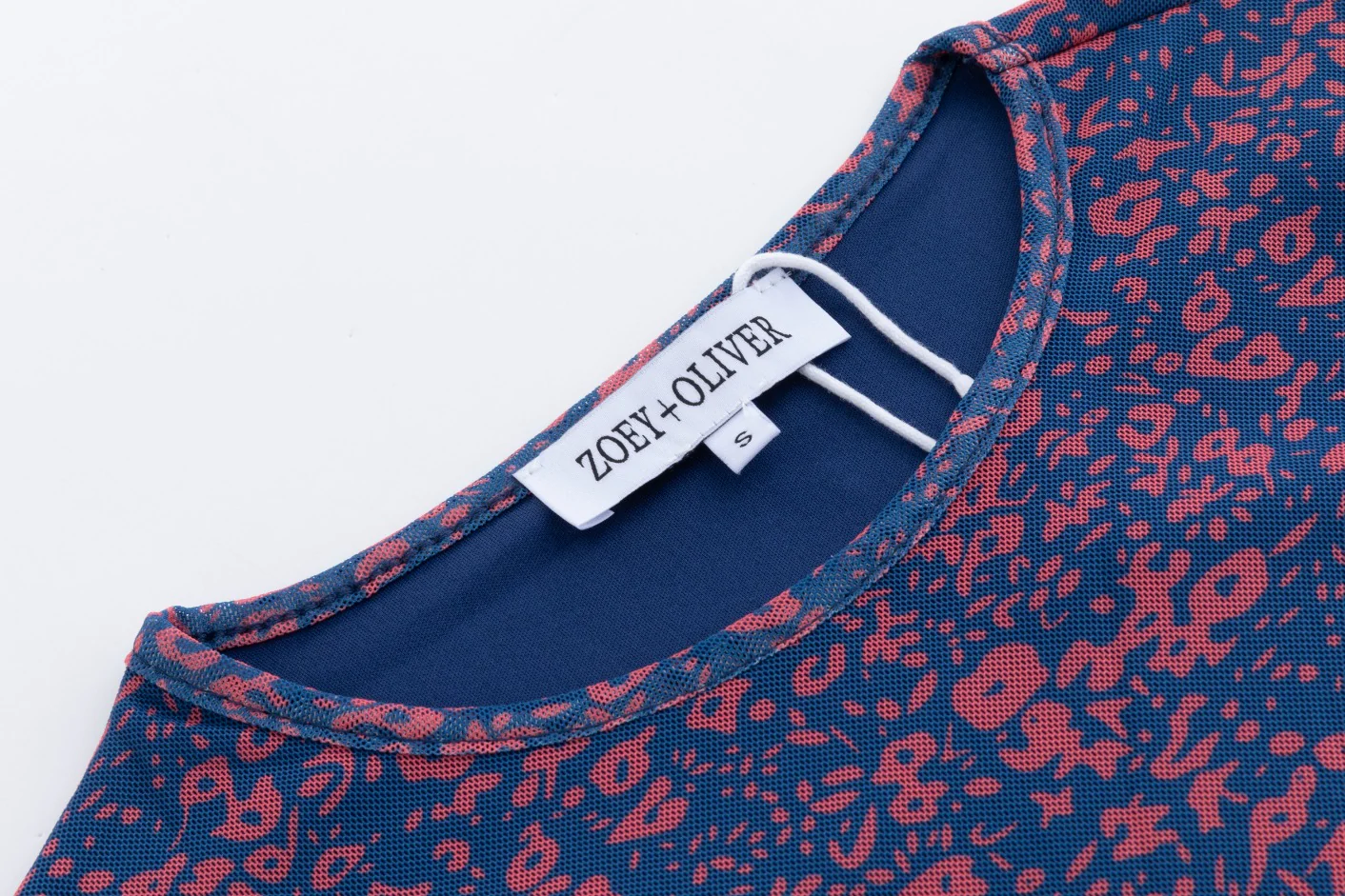Navy Base Coral Flower Printed Mesh Top - Image 4