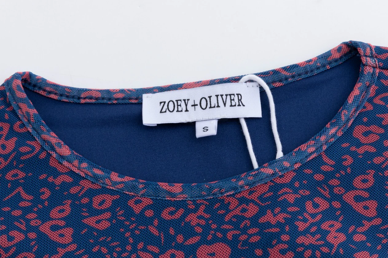 Navy Base Coral Flower Printed Mesh Top - Image 7