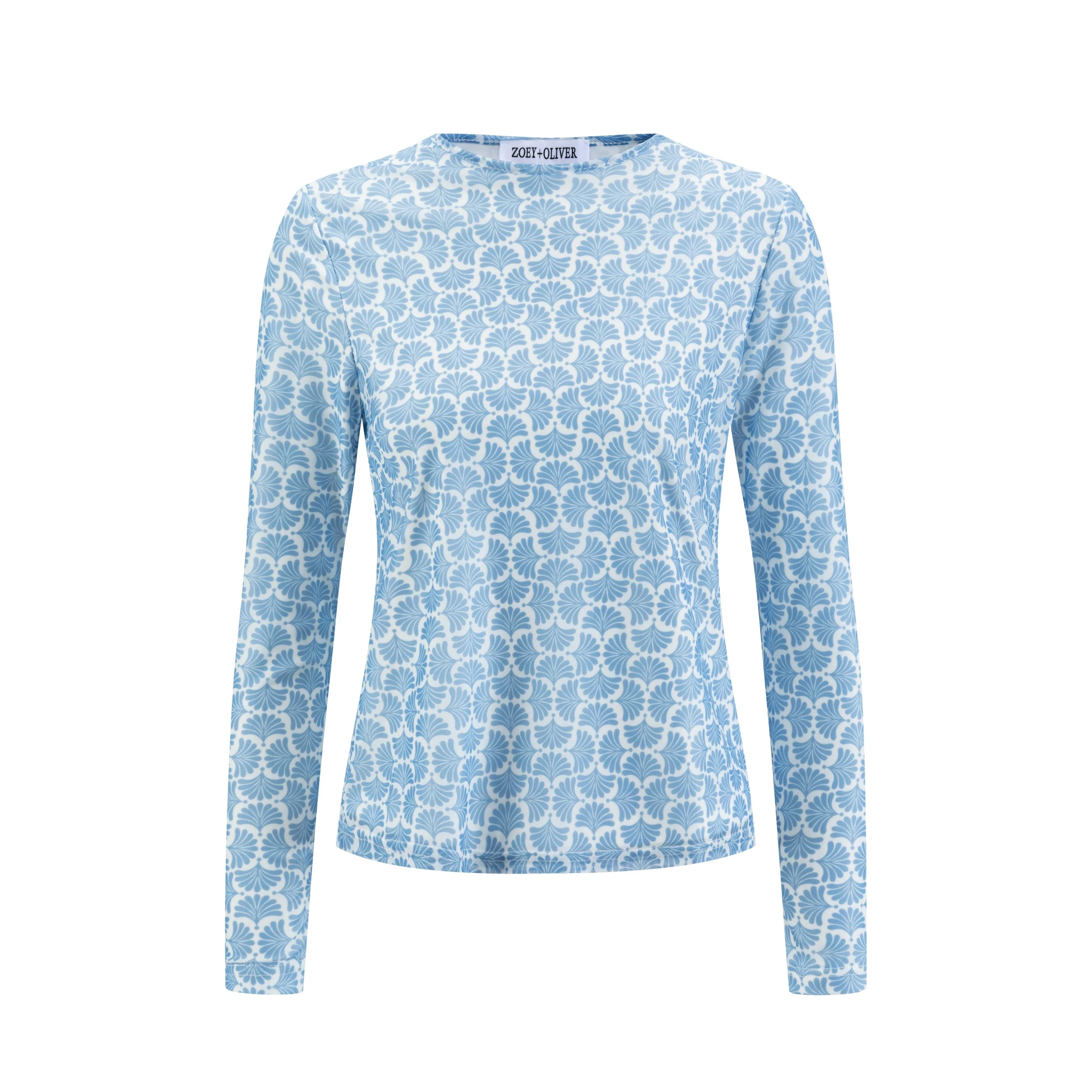 White Base Navy Flower Printed Mesh Top - Image 2