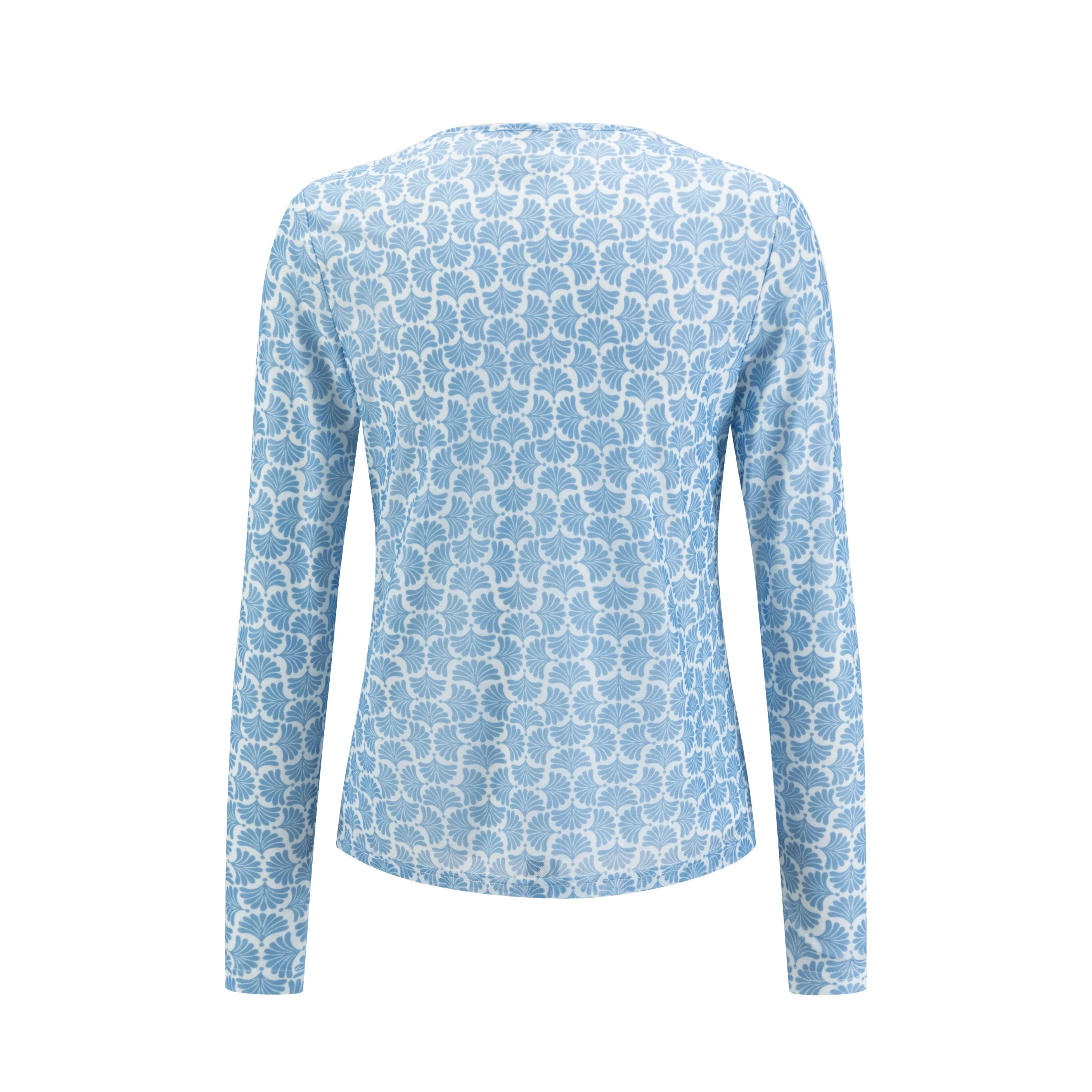 White Base Navy Flower Printed Mesh Top - Image 3