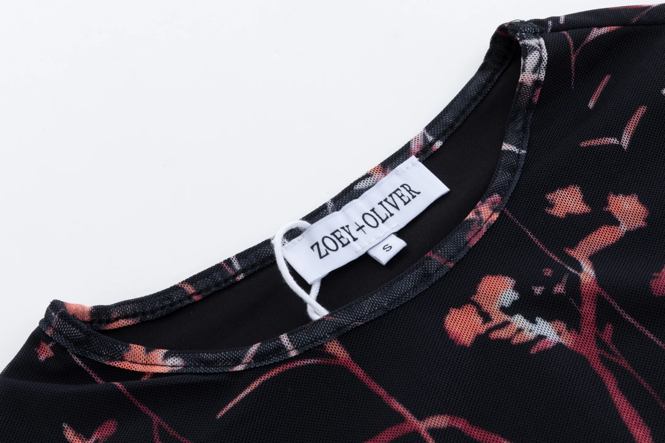 Black Base Pink Branch Printed Mesh Top - Image 4
