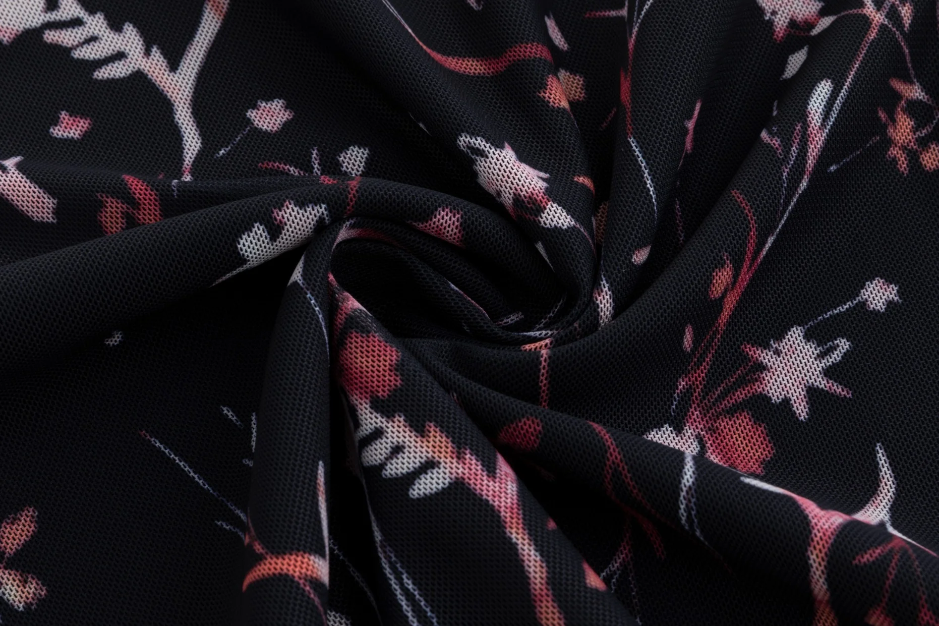 Black Base Pink Branch Printed Mesh Top - Image 6