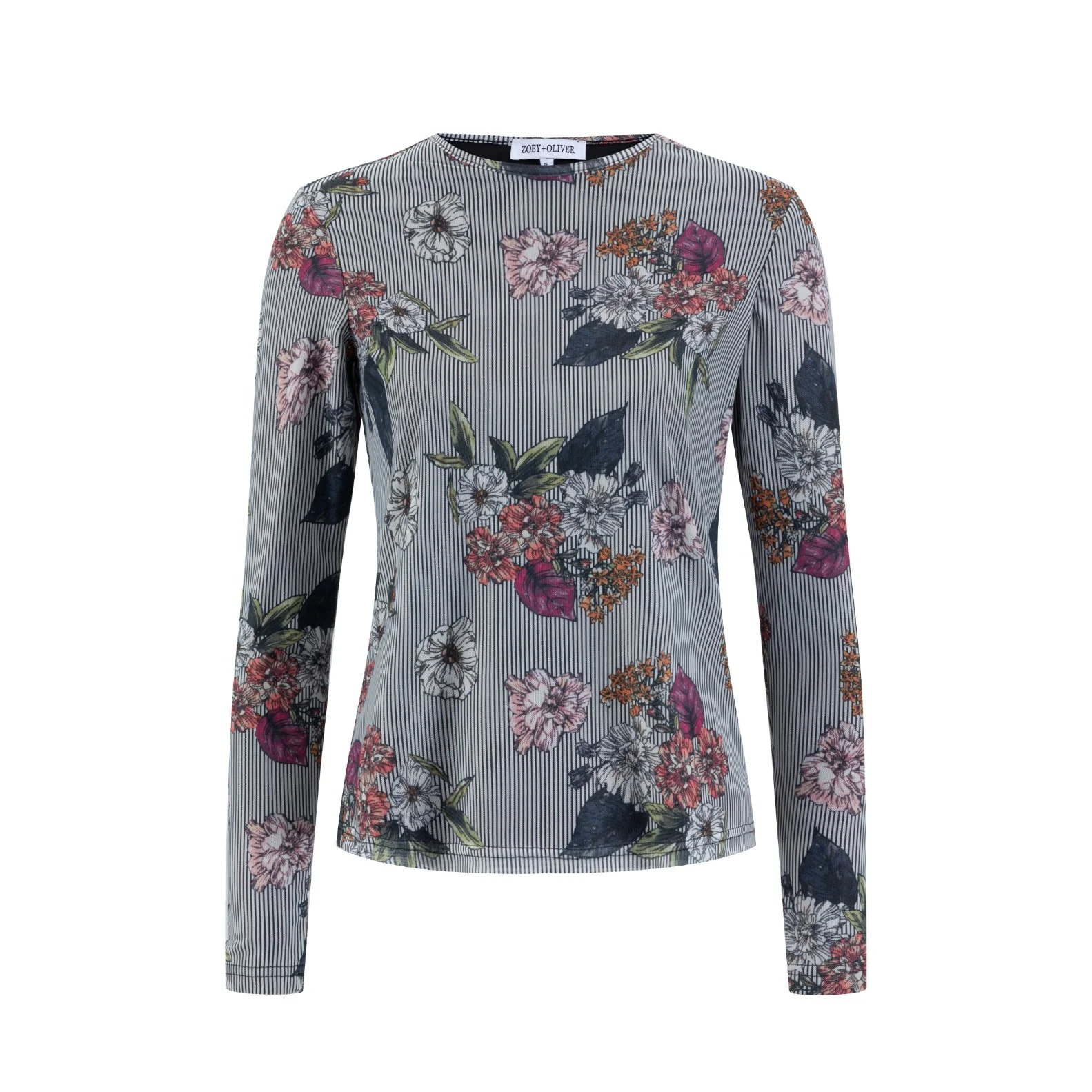 Black Stripes Flower Printed Mesh Top - Image 2