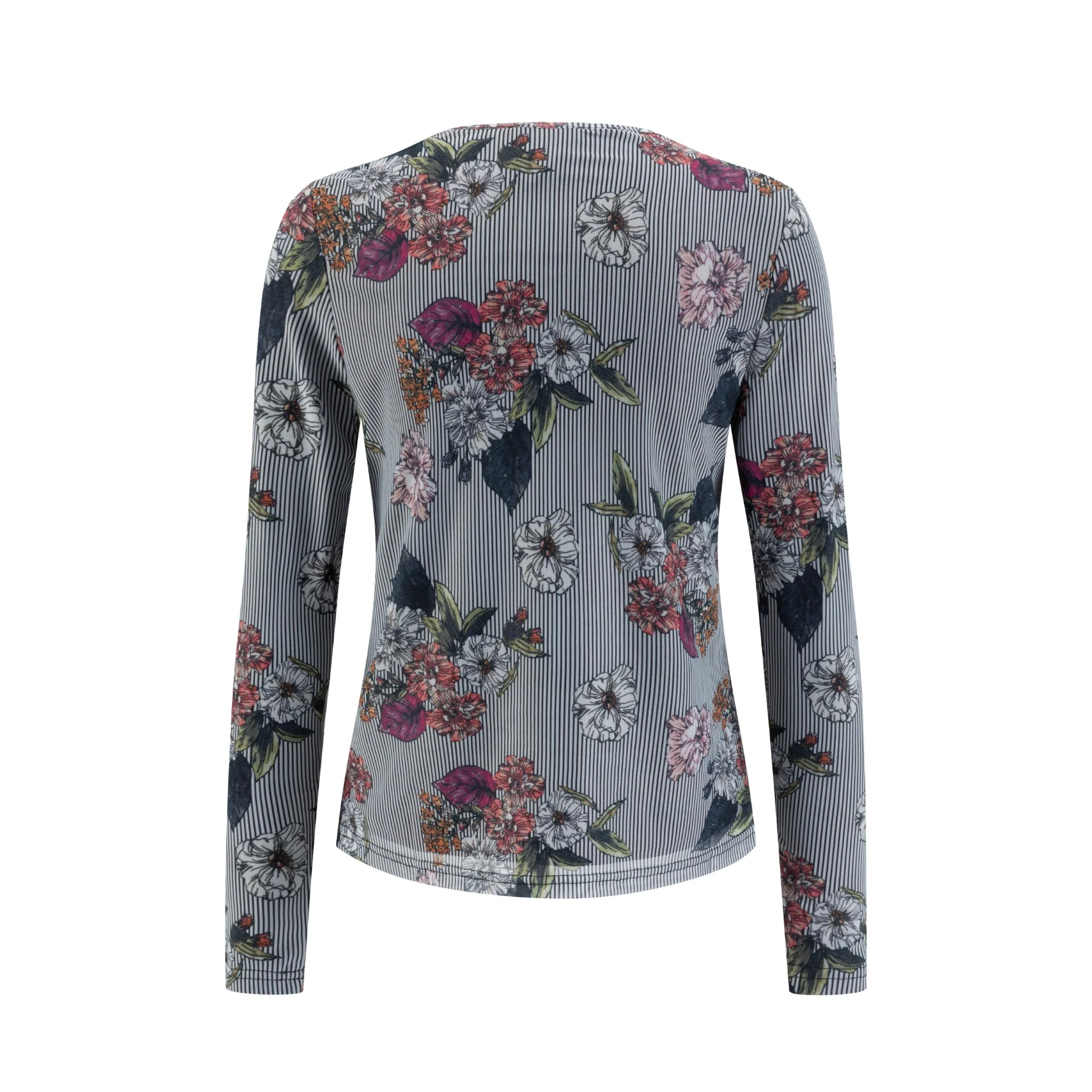 Black Stripes Flower Printed Mesh Top - Image 3