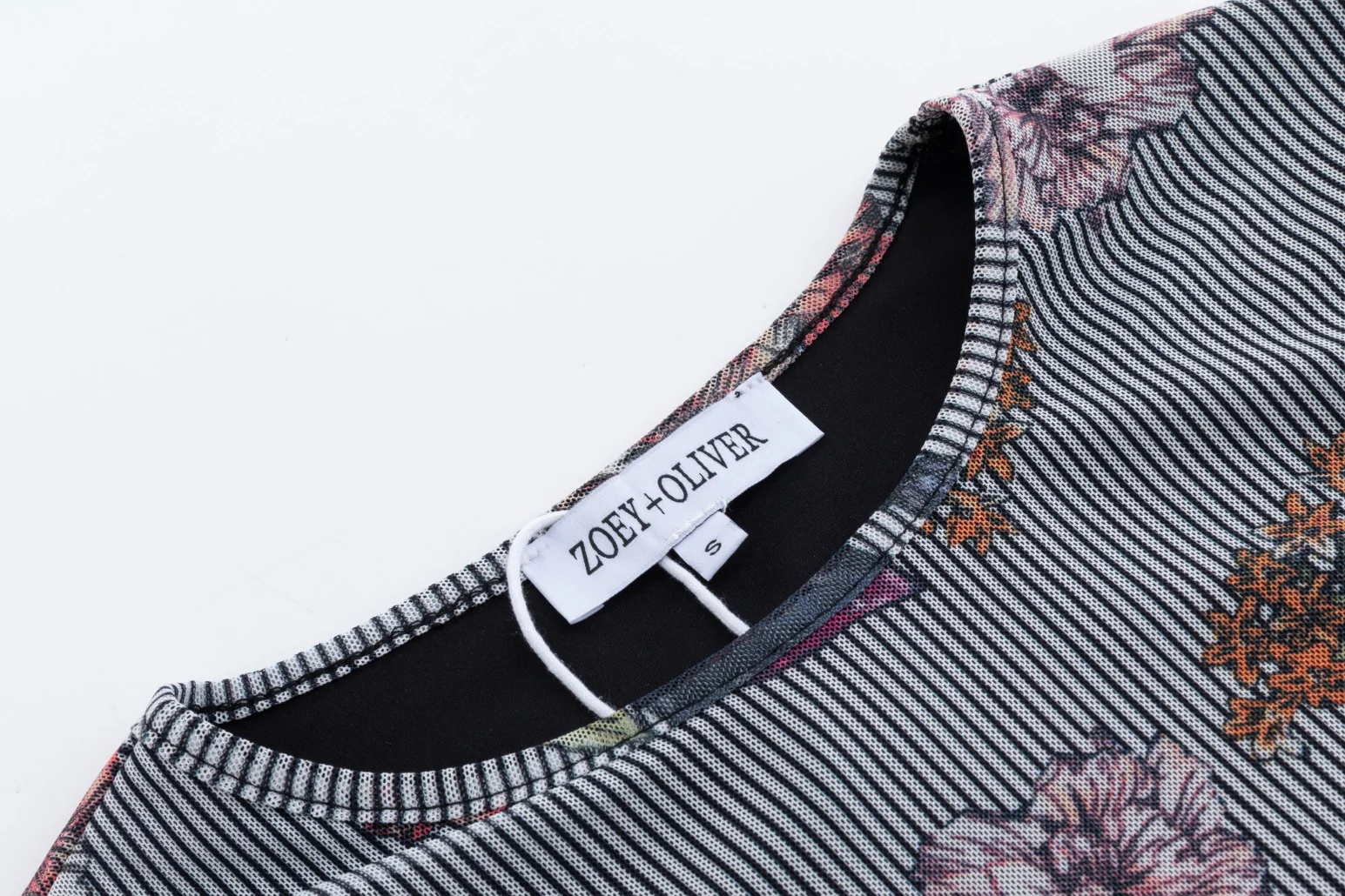 Black Stripes Flower Printed Mesh Top - Image 4