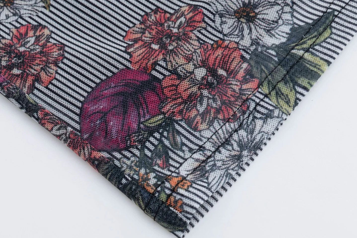 Black Stripes Flower Printed Mesh Top - Image 5