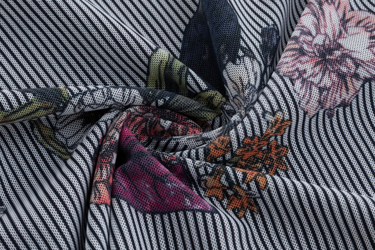 Black Stripes Flower Printed Mesh Top - Image 6