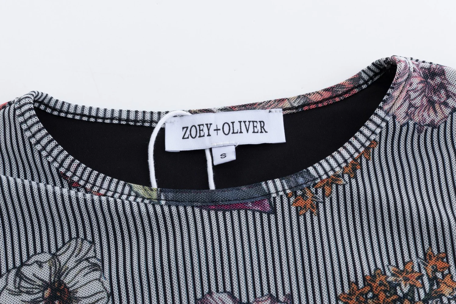 Black Stripes Flower Printed Mesh Top - Image 7