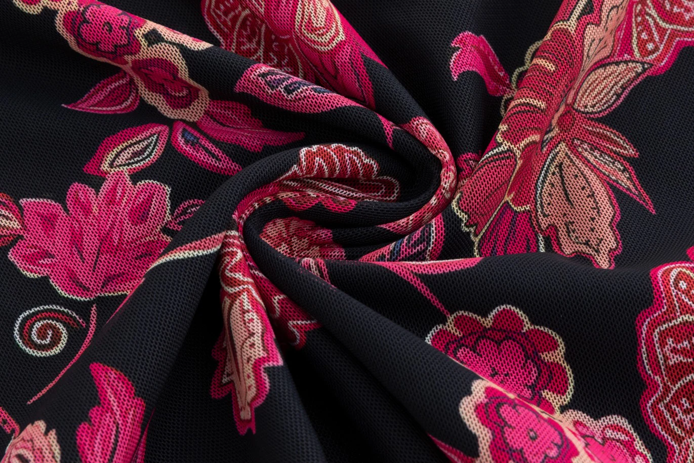 Black Base Pink Flower Printed Mesh Top - Image 6