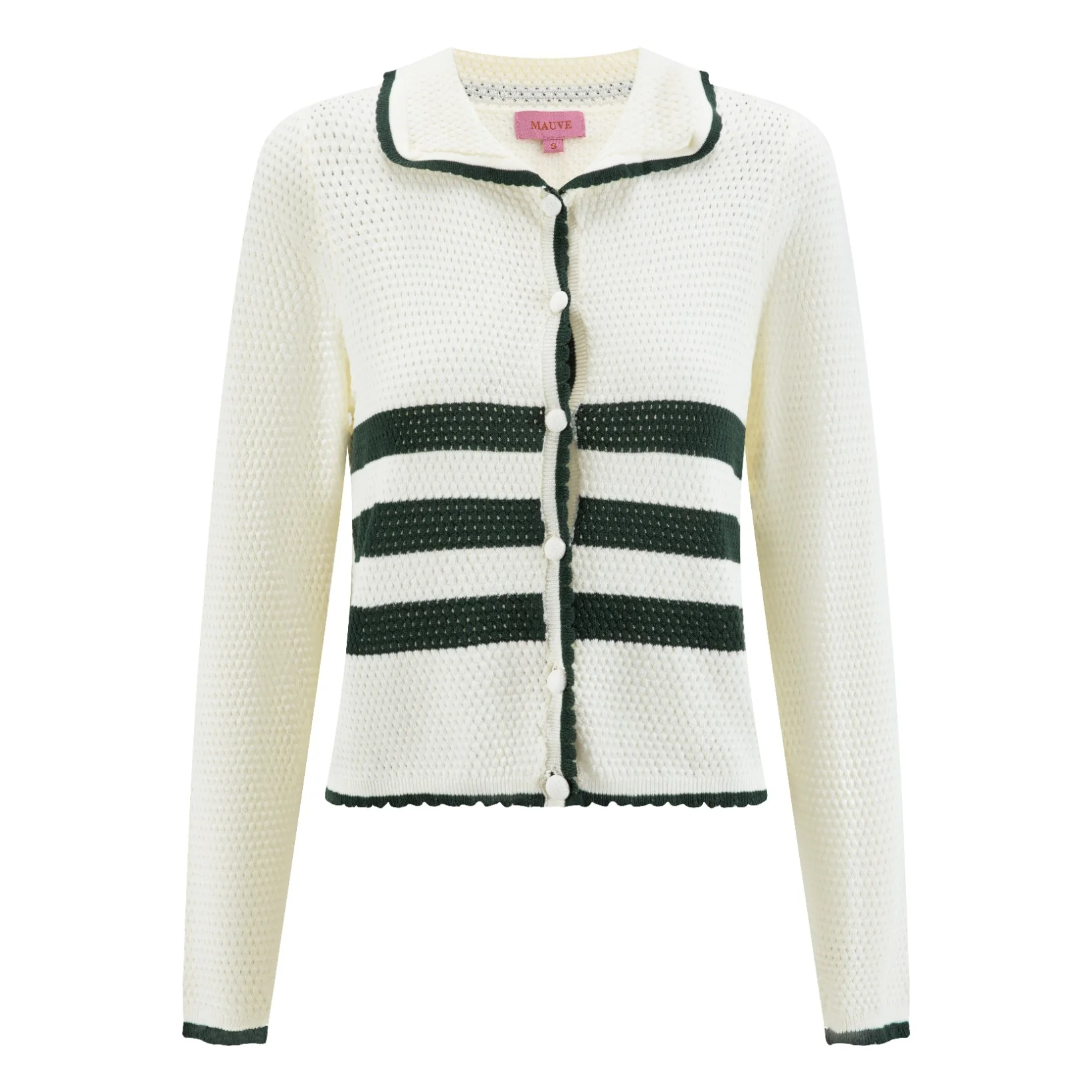 Cream And Green Crochet Knit Blouse - Image 2