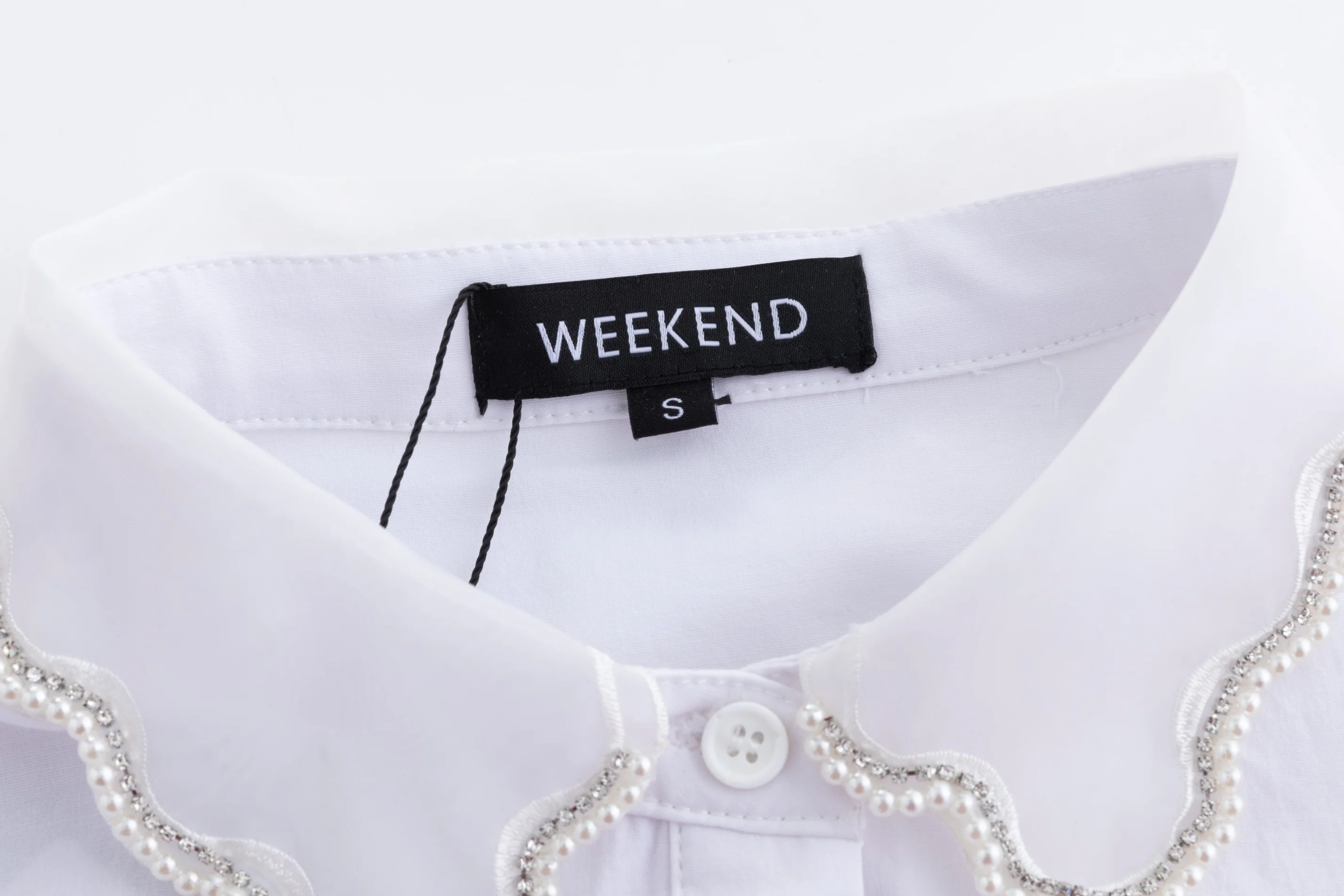 White Cotton Shirt With Pearl Organza Collar - Image 7
