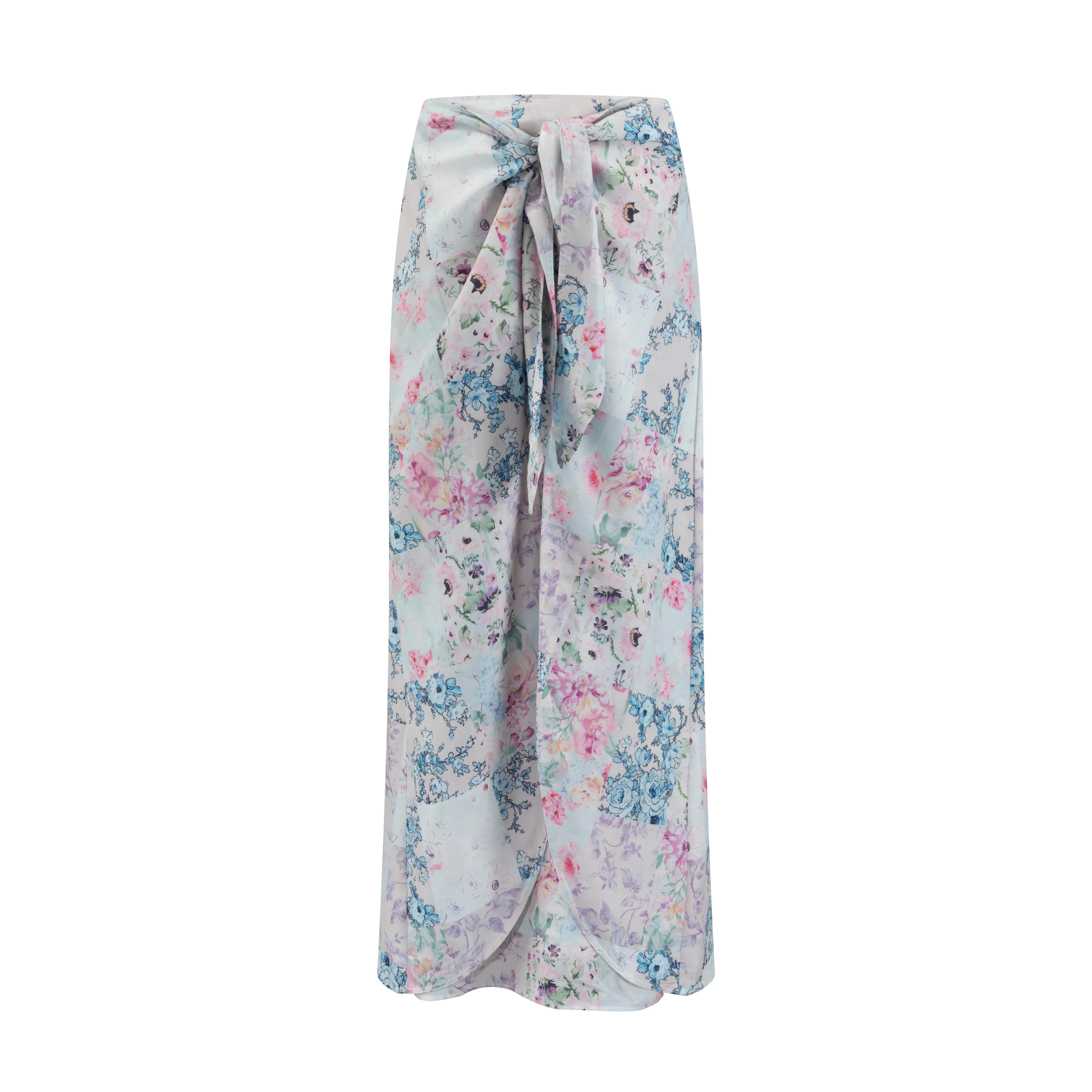 Pink/Blue Patchwork Printed Skirt - Image 2