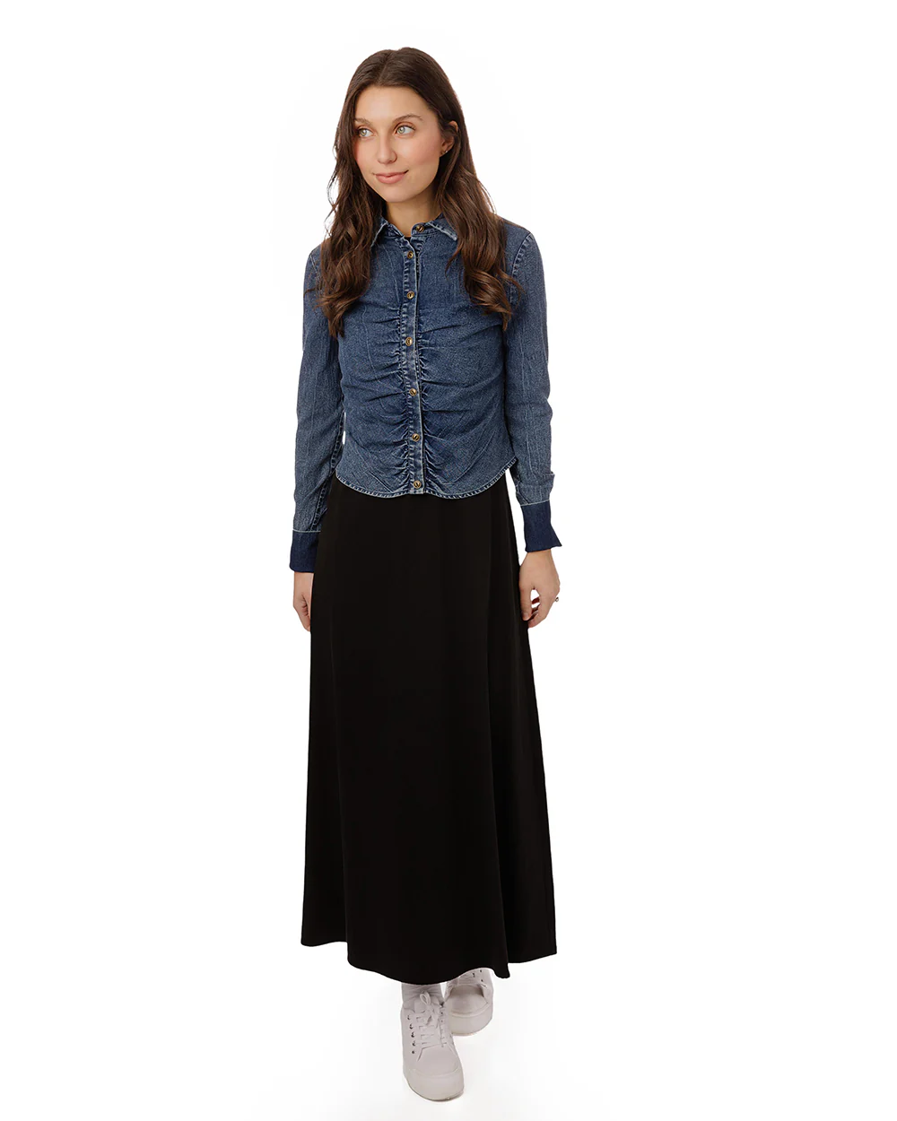Dark Blue Denim Scrunch Bottom Shirt