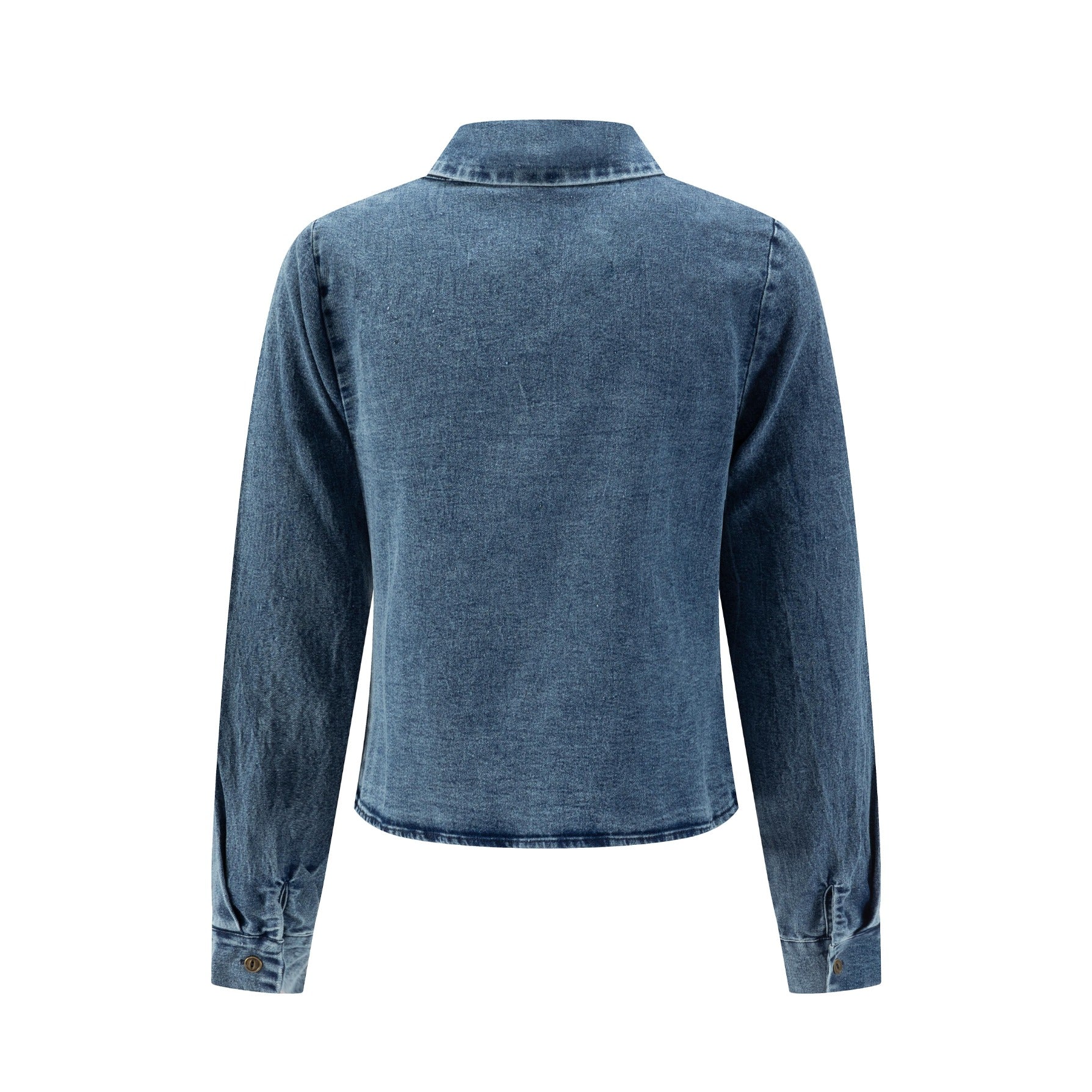 Dark Blue Denim Scrunch Bottom Shirt - Image 3