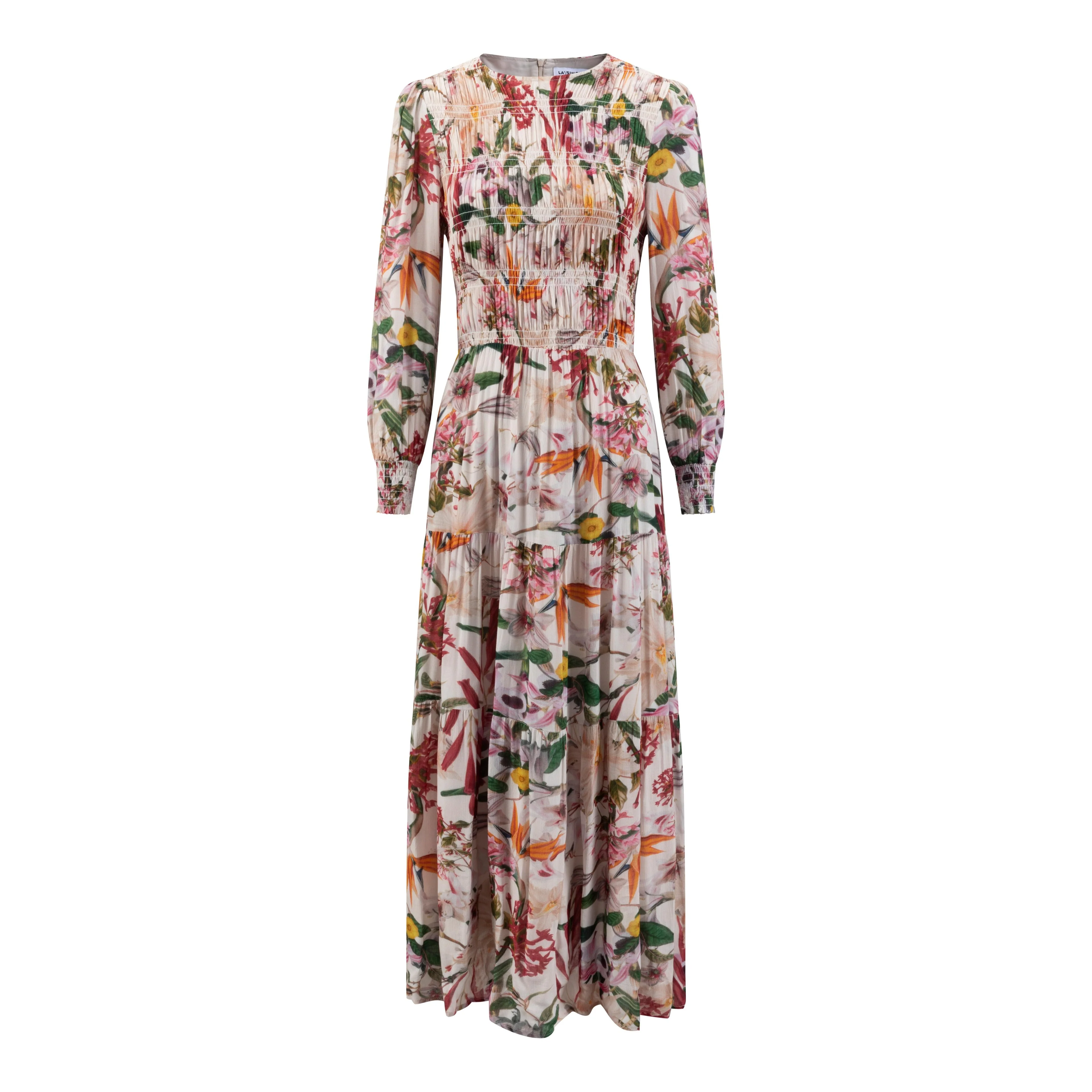 Floral Printed Linen Tiered Dress