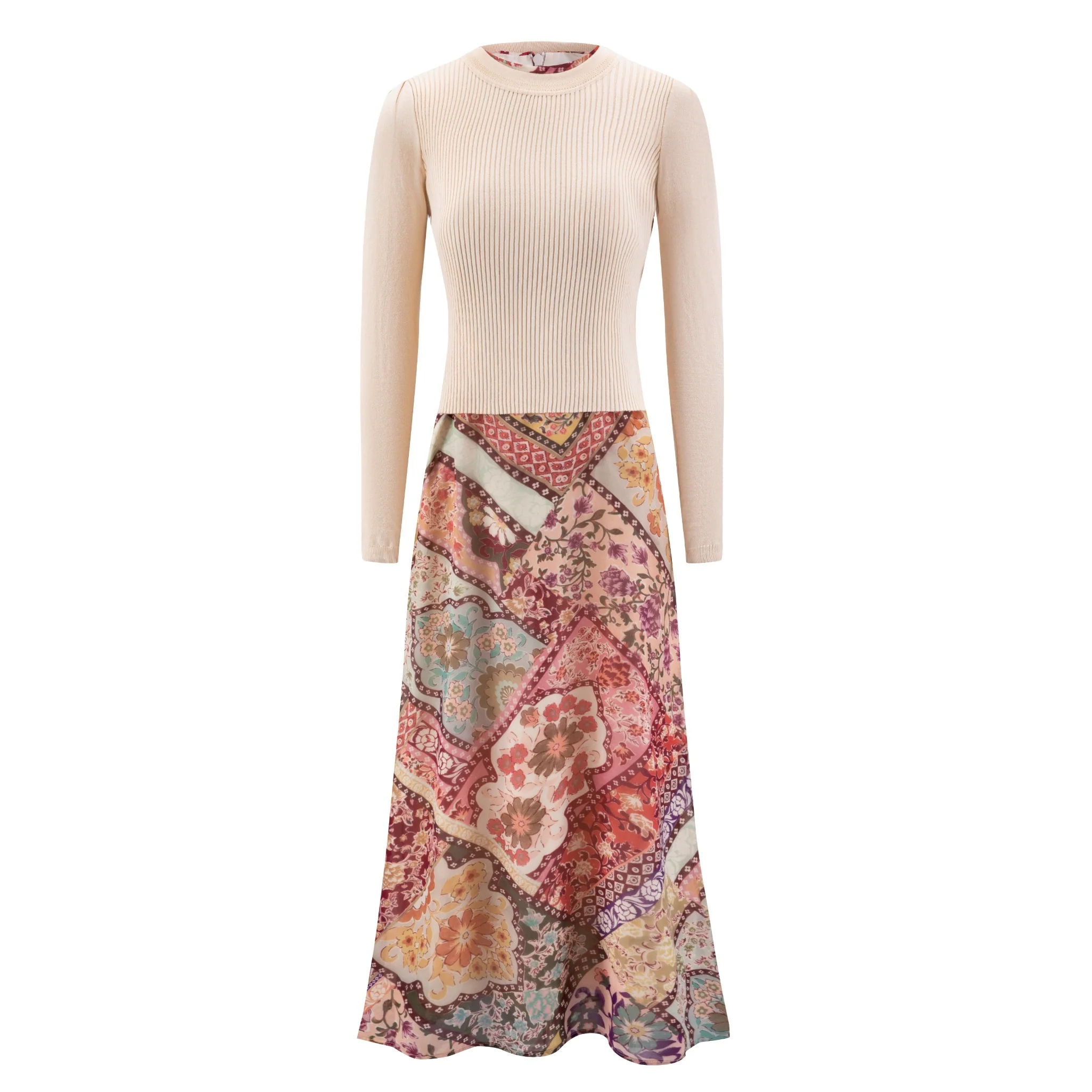 Multi Colored Printed Dress With Beige Overlay - Image 2