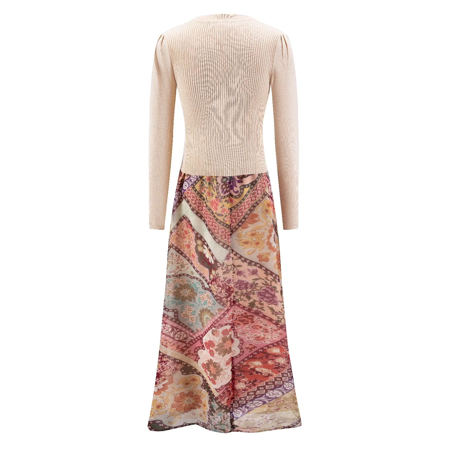Multi Colored Printed Dress With Beige Overlay - Image 3