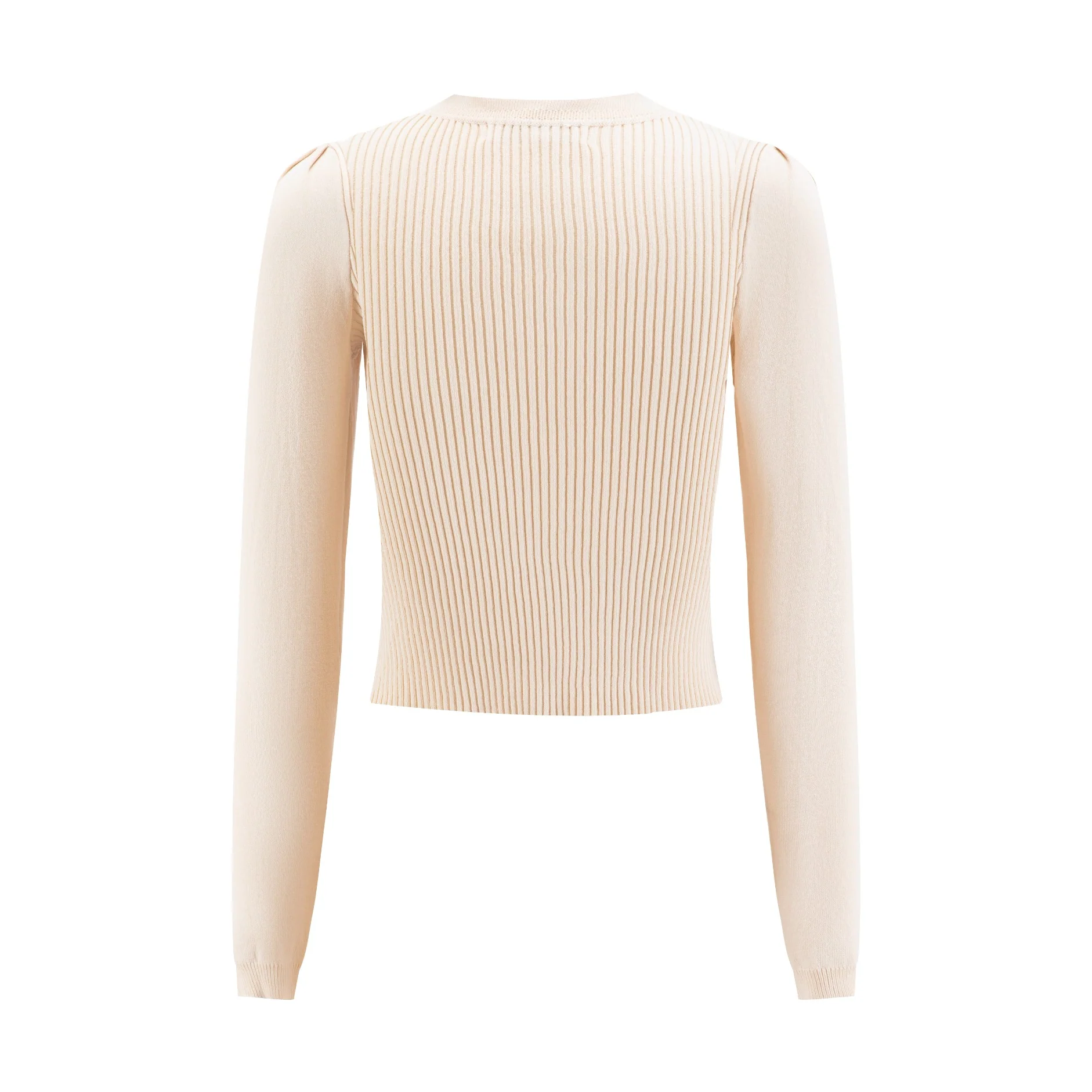 Beige Ribbed Knit Top - WS51805T-A - Image 3