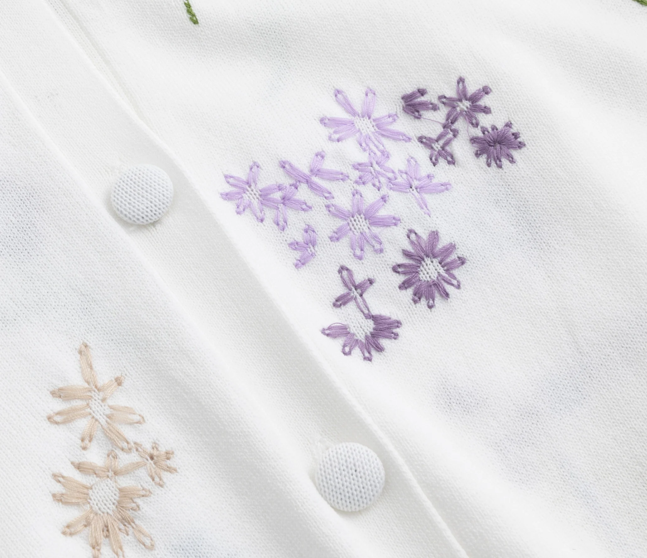 White Knit Cardigan With Multi Color Floral Embroidery - Image 4