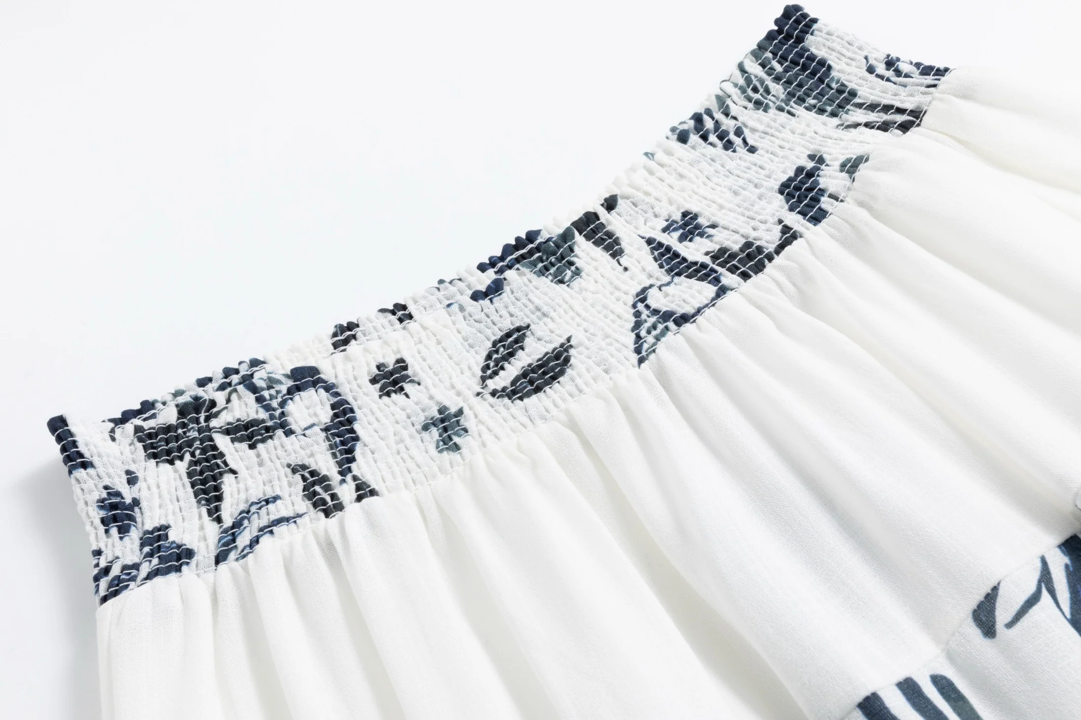 White Linen Navy Plants Printed Layer Skirt - Image 3
