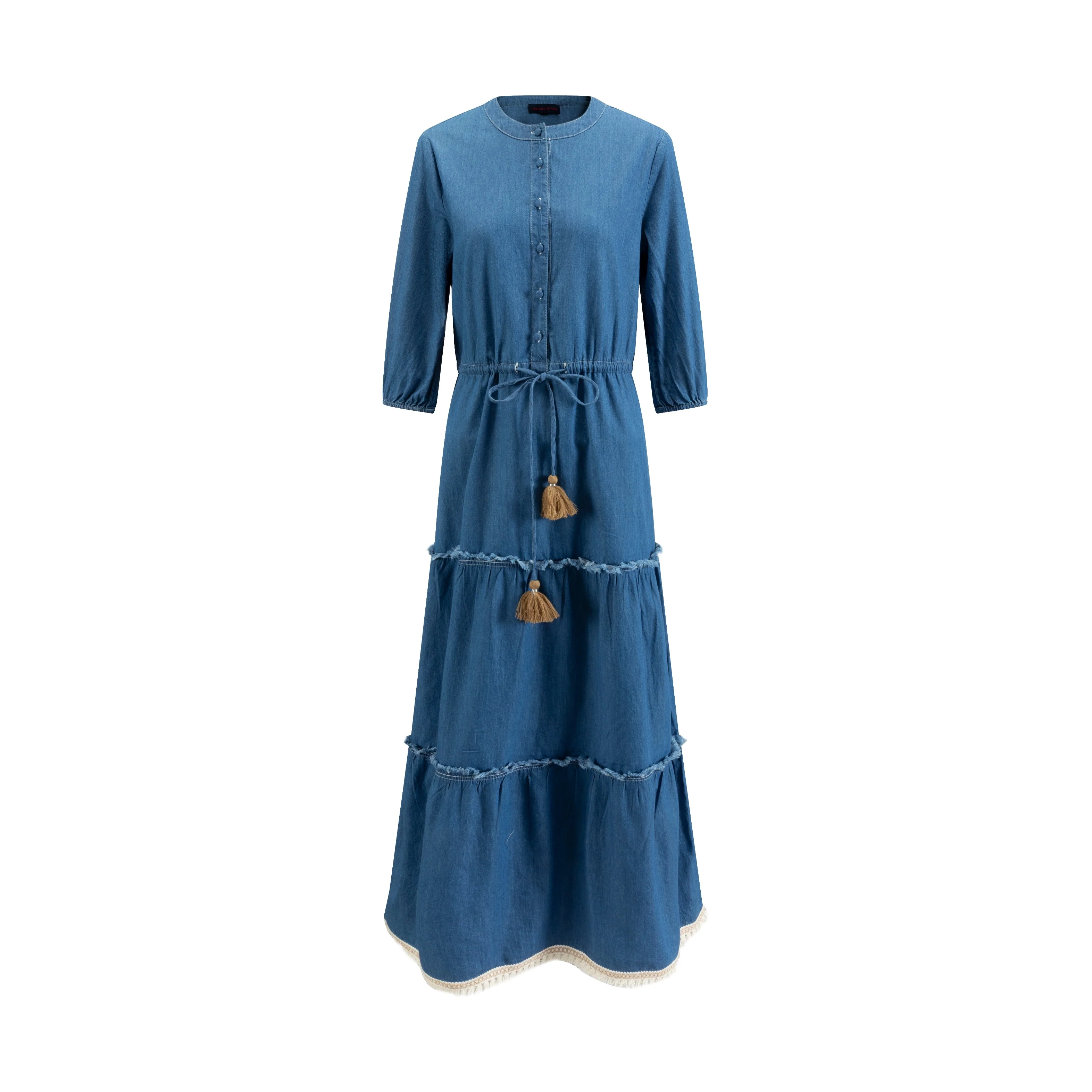 Blue Denim Layer Dress With Tassels - Image 2
