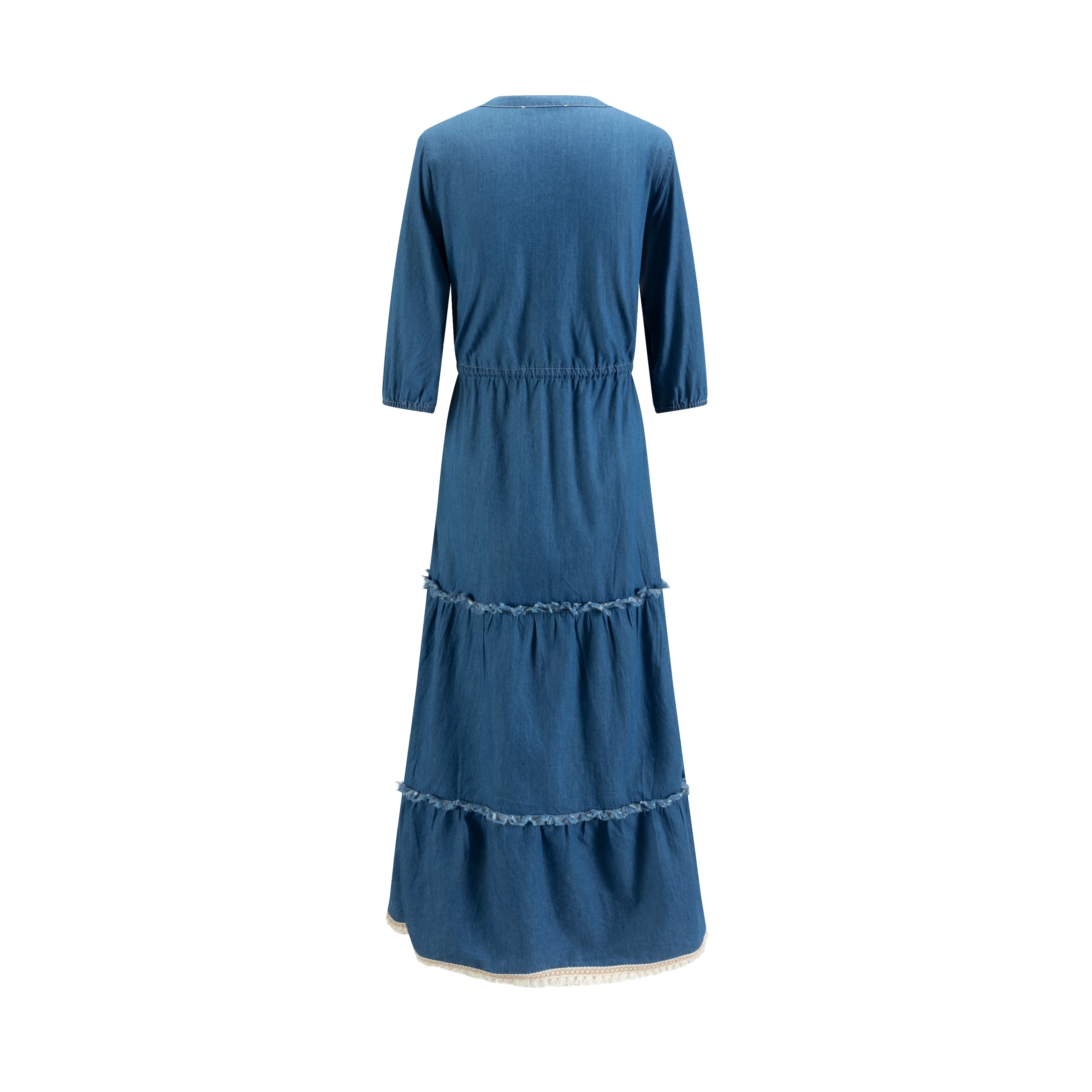 Blue Denim Layer Dress With Tassels - Image 3