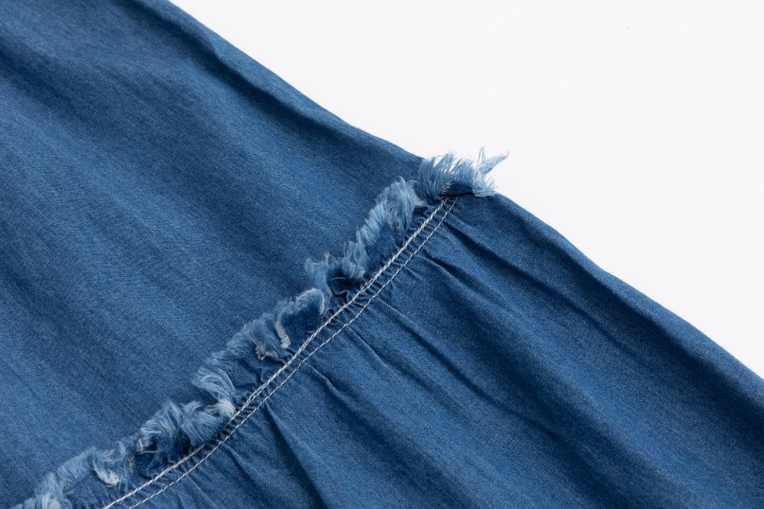 Blue Denim Layer Dress With Tassels - Image 6
