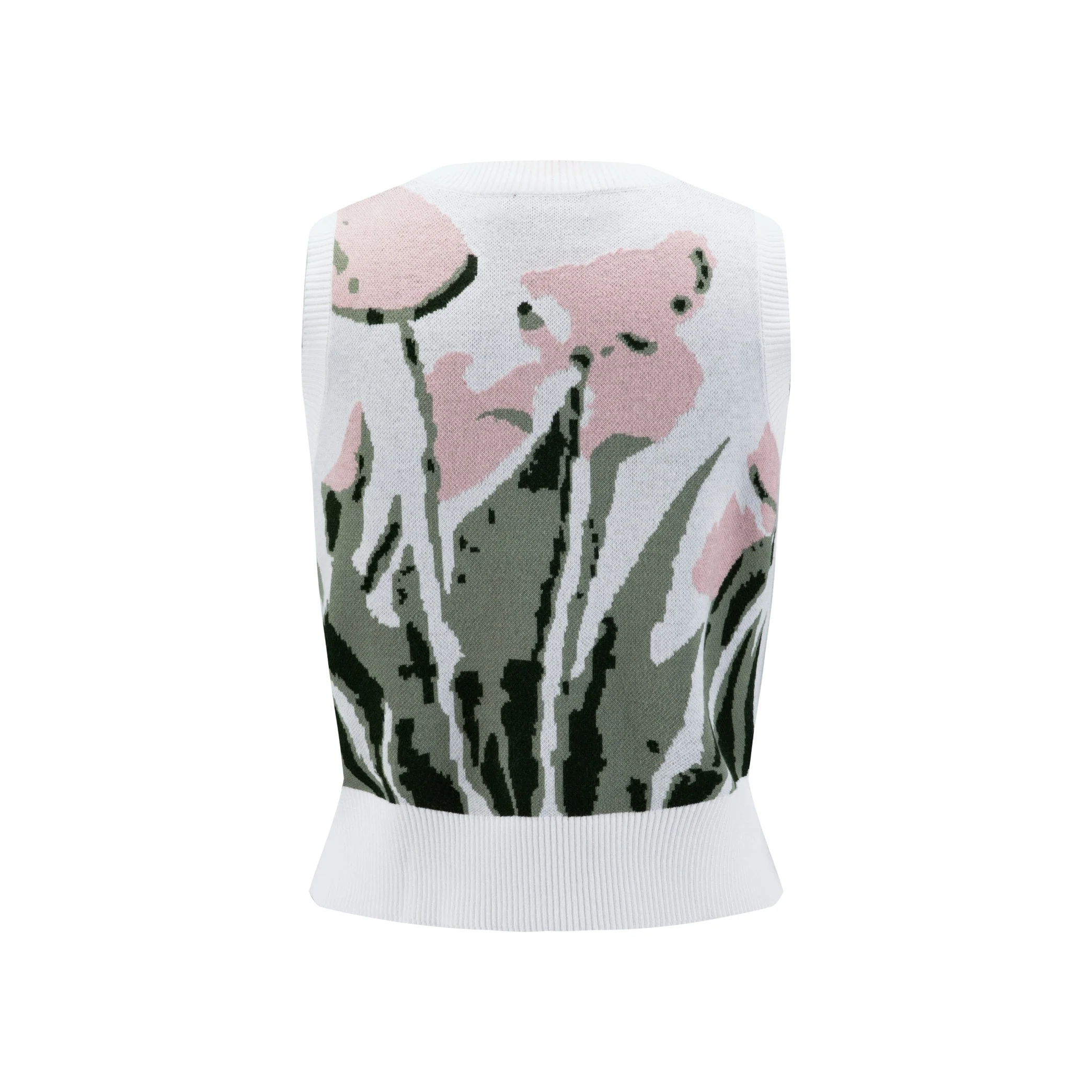 Ivory And Pink Printed Knit Vest - Image 3
