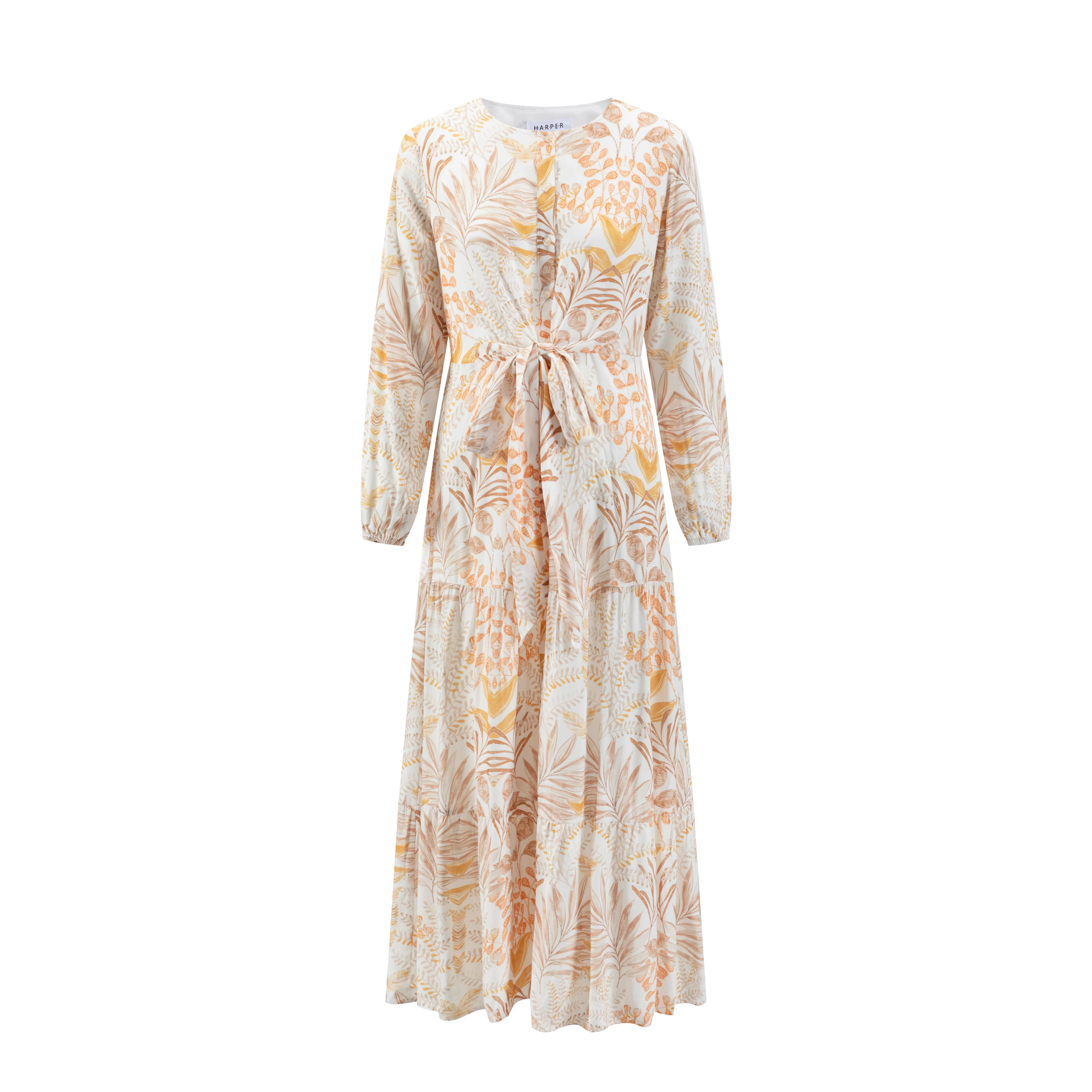 White Base Printed Knot Waist Dress - Image 2