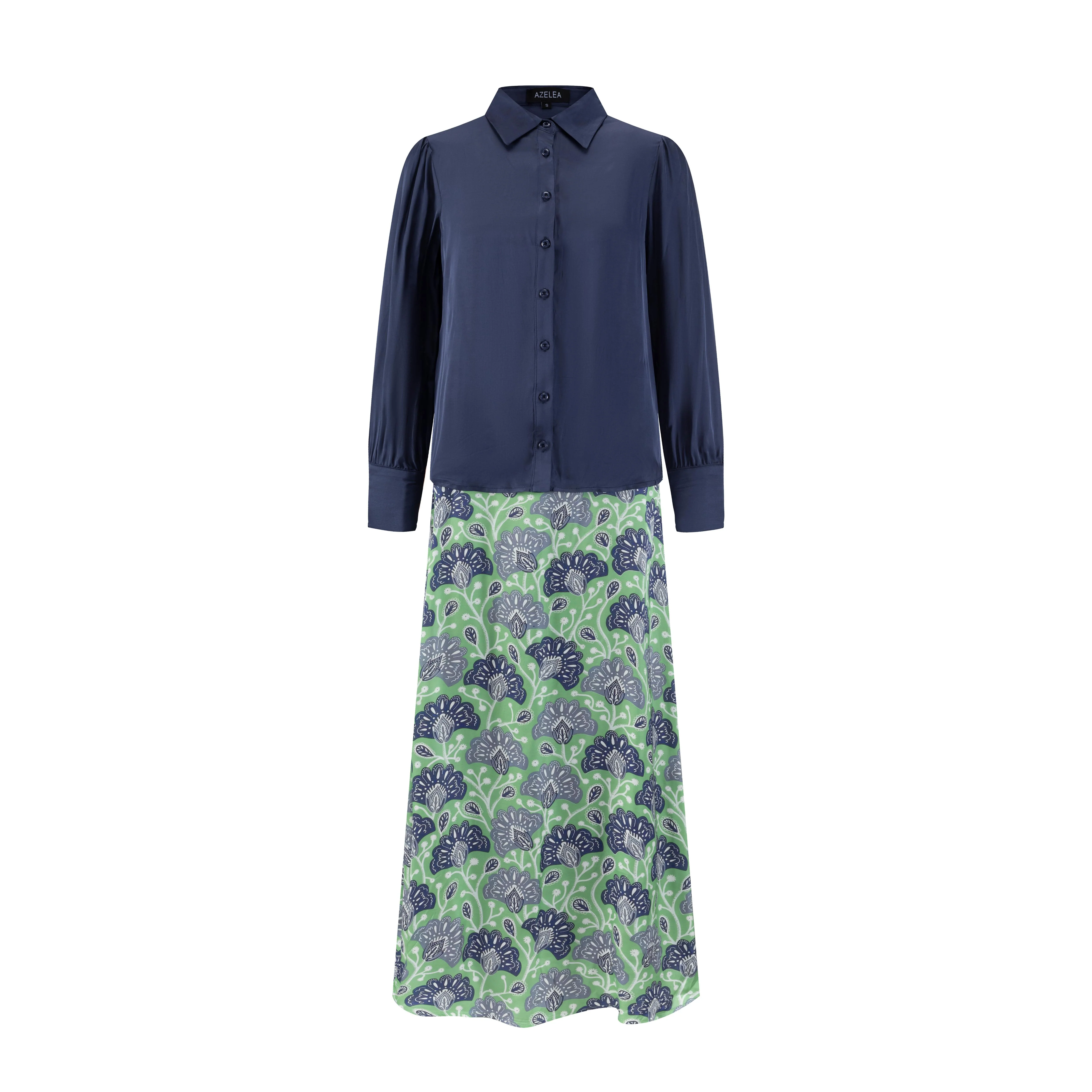 Solid Dark Navy Top & Green Base Navy Printed Jumper - Image 2