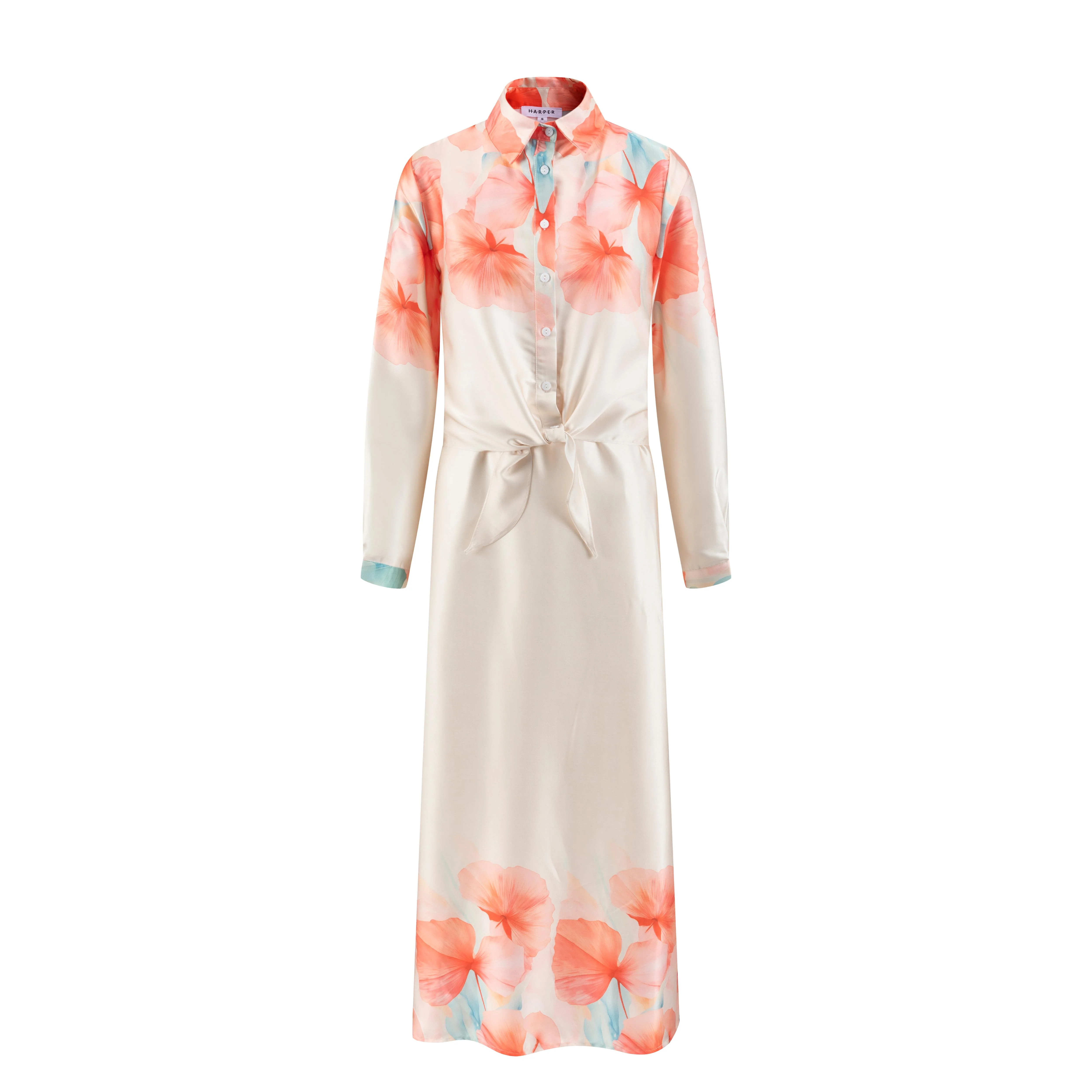 Beige Overlay Dress With Orange Print - Image 2