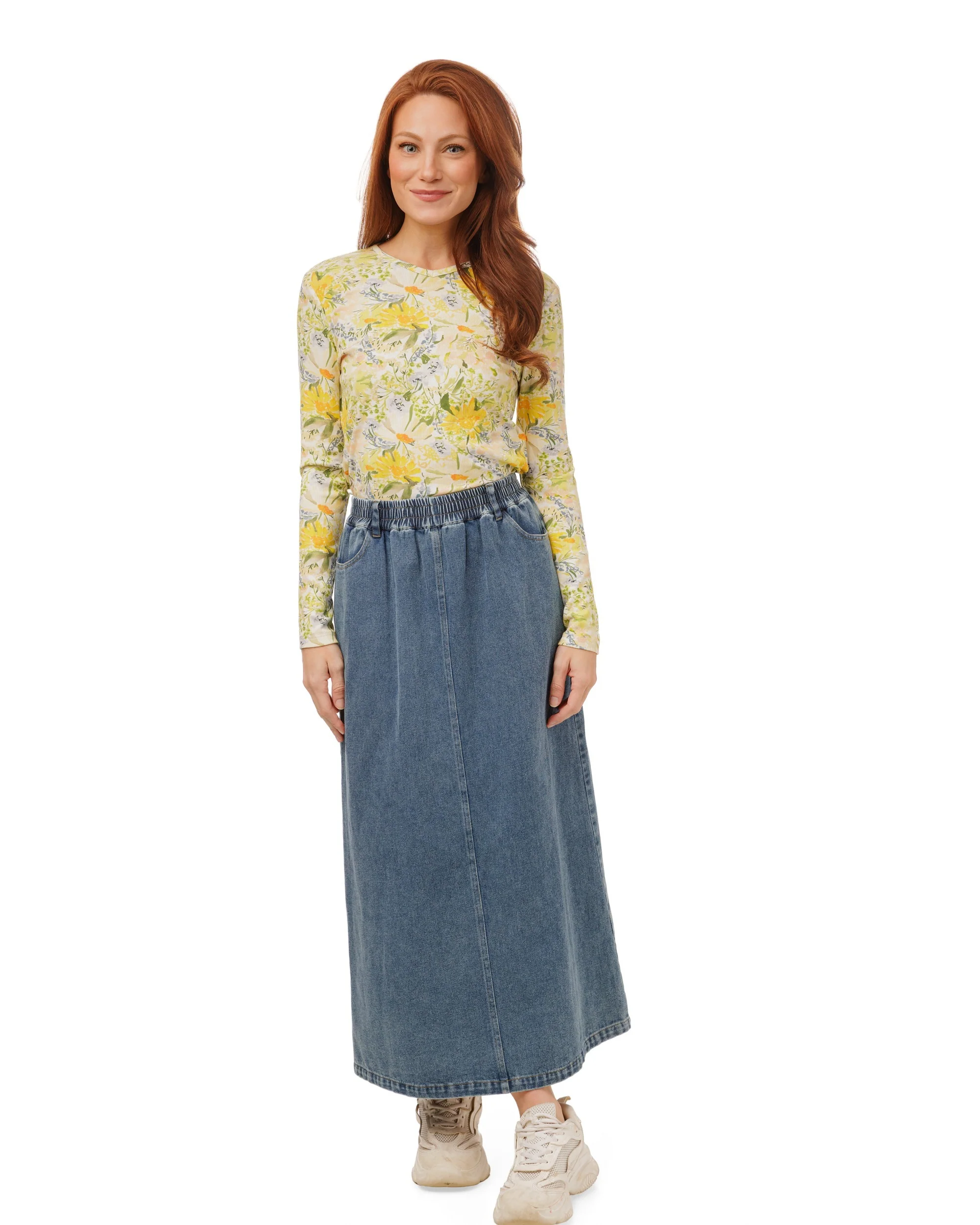Yellow And Green Floral Print Top