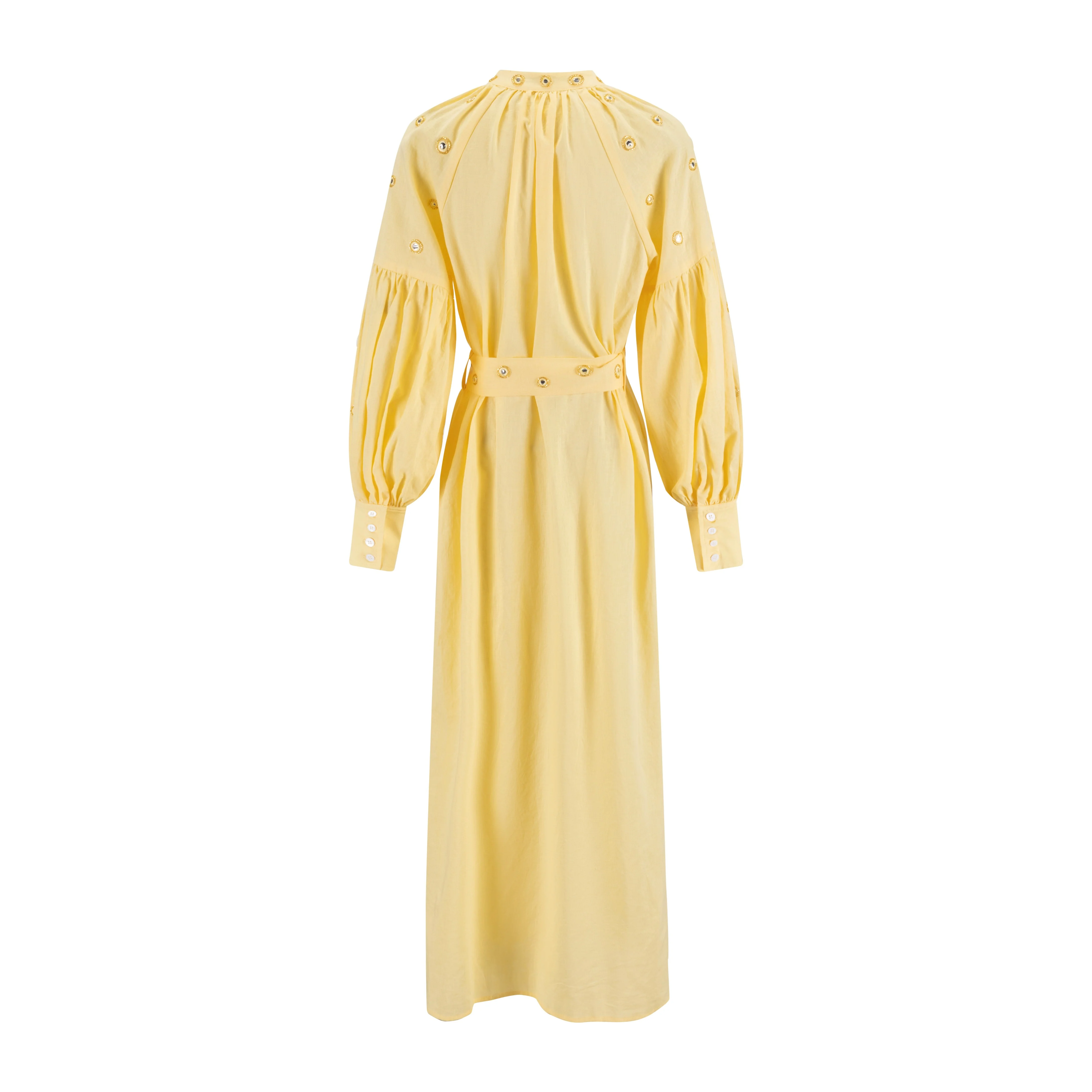 Yellow Cotton Dress With Mirror Detail - Image 3