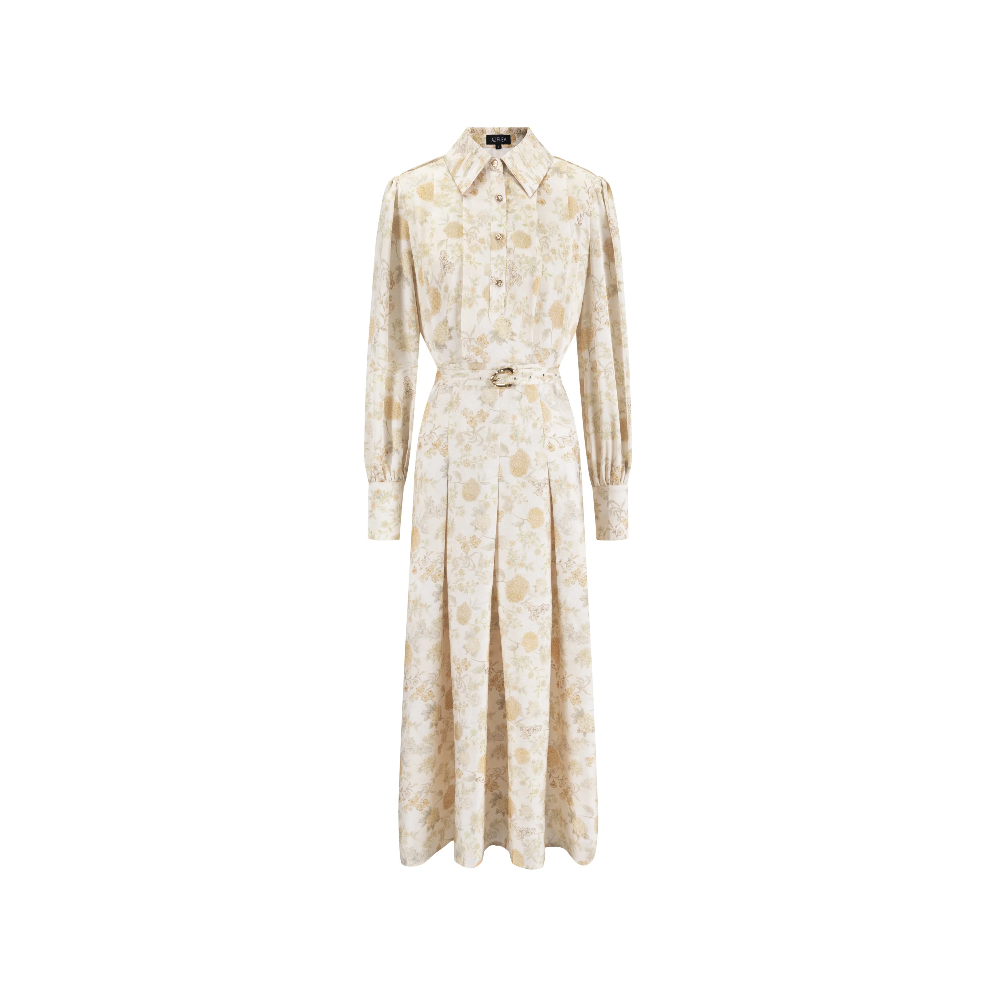 Yellow Floral Printed Pleated Dress With Detail - Image 2